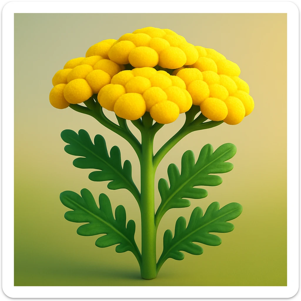 3D iOS style: yellow yarrow plant, cartoonish, very volumetric, rounded, no faces or smiles, natural look, bright colors sticker