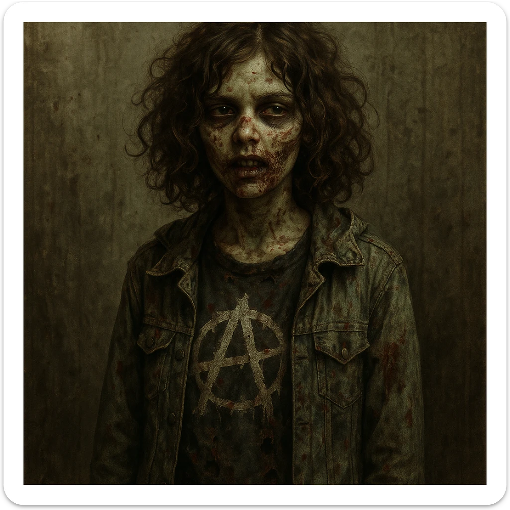 zombie teen girl with brown hair, grunge style, Curly hair sticker