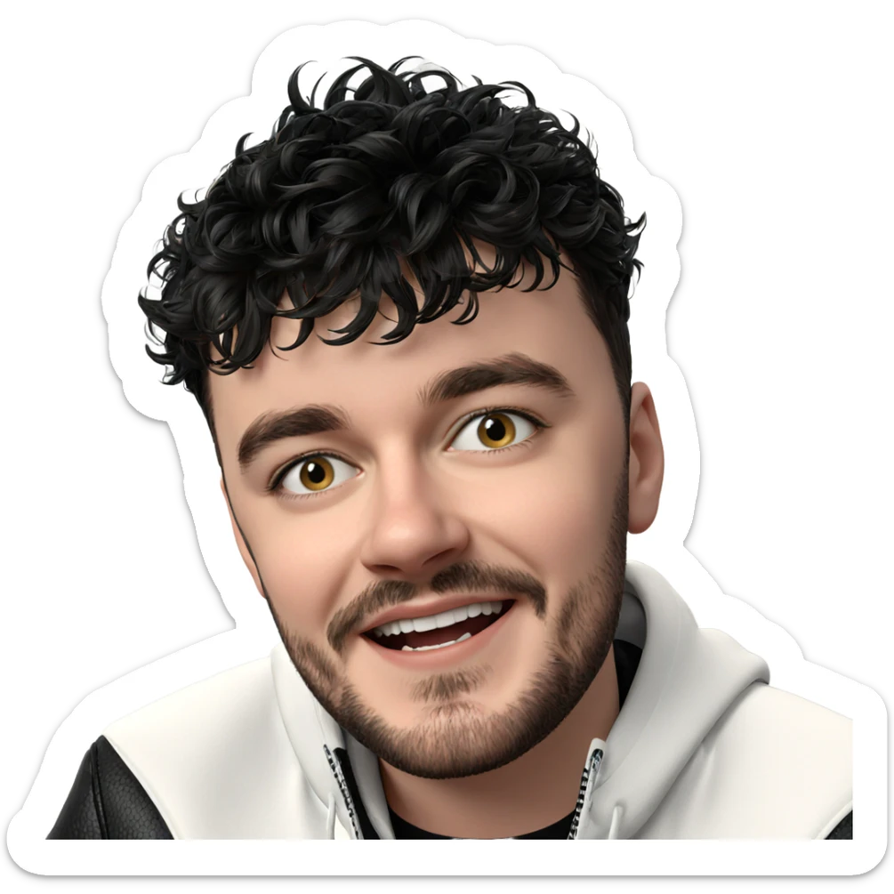 smiling boy in black jacket sticker