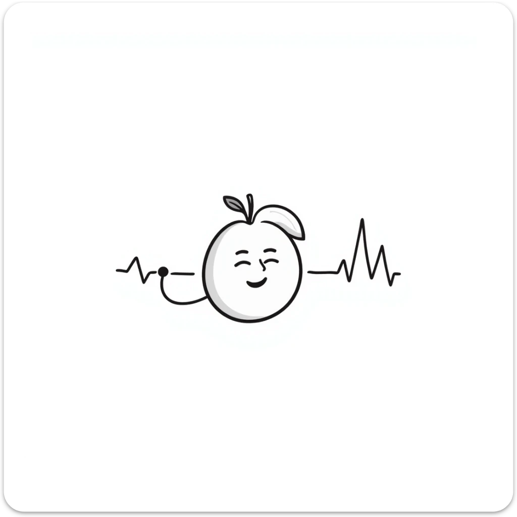 hand-drawn peach emoji with heartbeat monitor line sticker