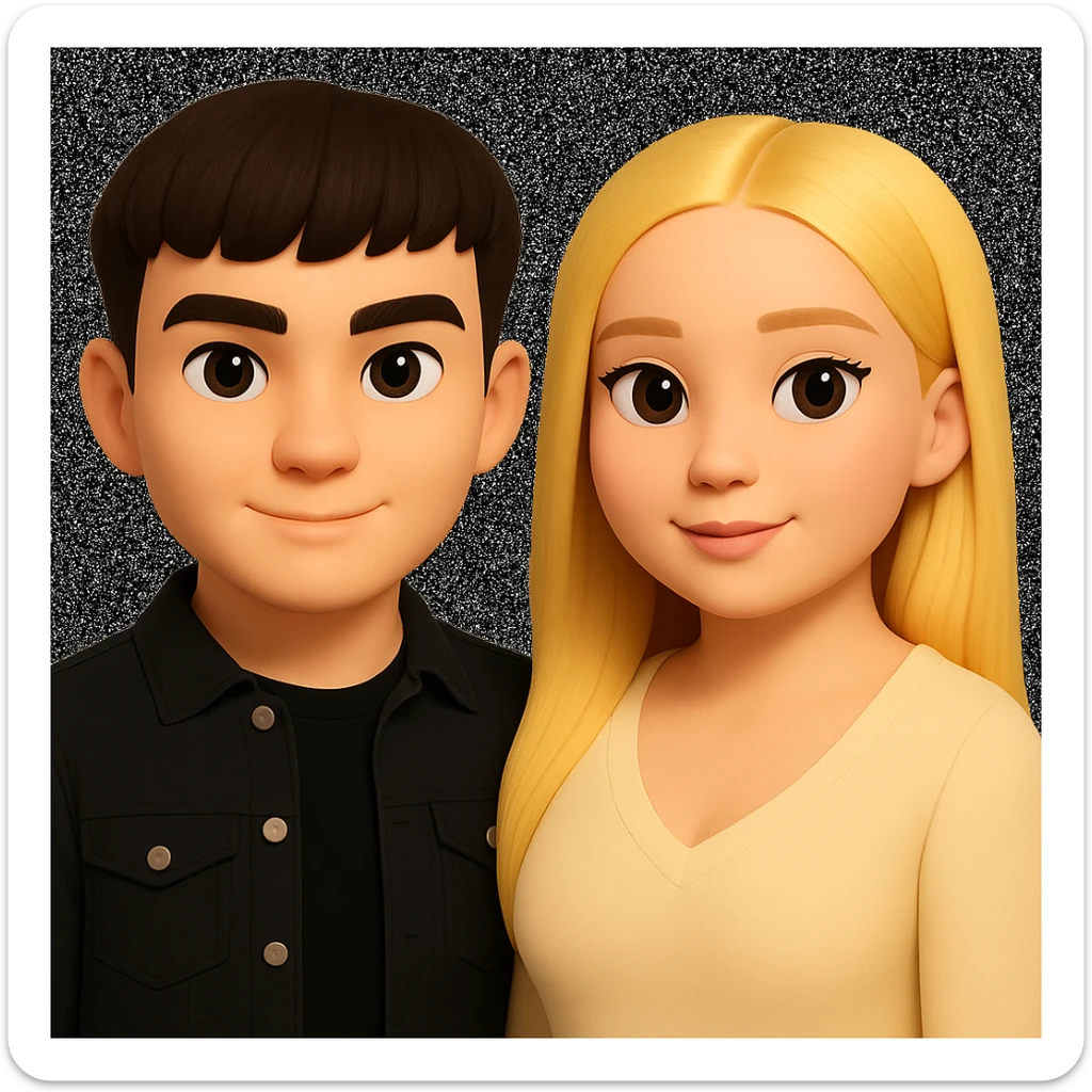 Slightly increase the volume of the upper body of the girl, slightly turn her to face forward, and make the skin color uniform. Maintain the cartoonish 3D style as in the reference image. sticker