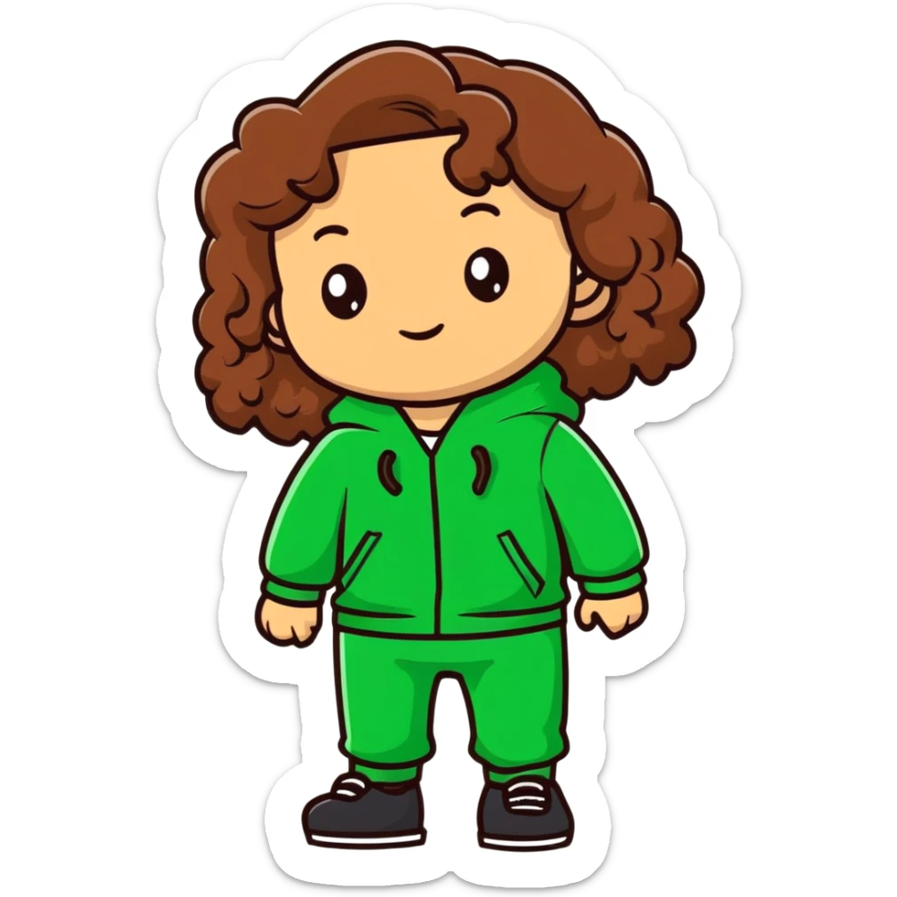 cartoon character with long brown curly hair in a green outfit sticker