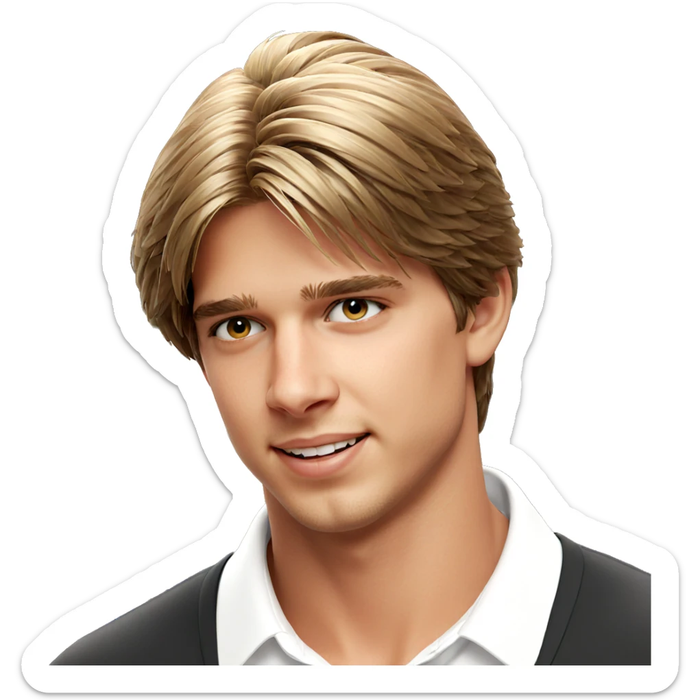 smiling boy in white shirt sticker