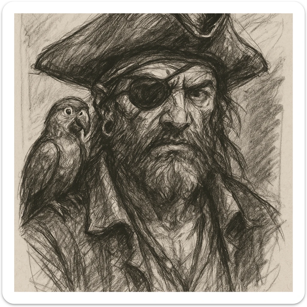pirate with eye patch and parrot sticker