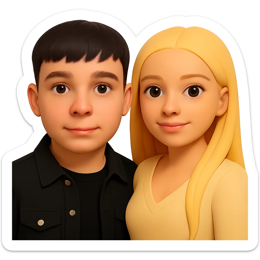 Make the face of the guy on the emoji more closely resemble the guy in the photos by adjusting facial features, eye shape, nose, lips, and hairstyle. Keep the 3D emoji style. The guy is wearing a black t-shirt and a black denim jacket. Remove the background. sticker