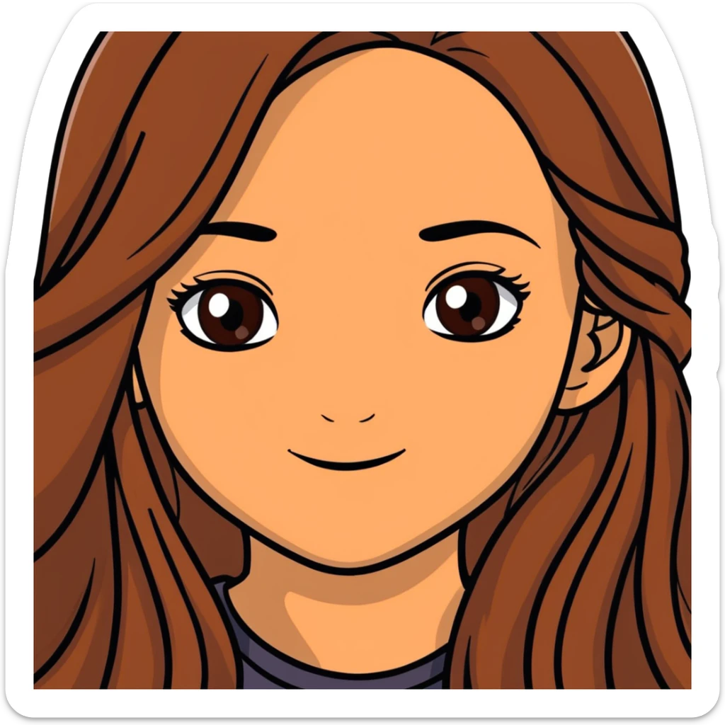 fair medium tan skin girl with hazel eyes and brown long hair sticker