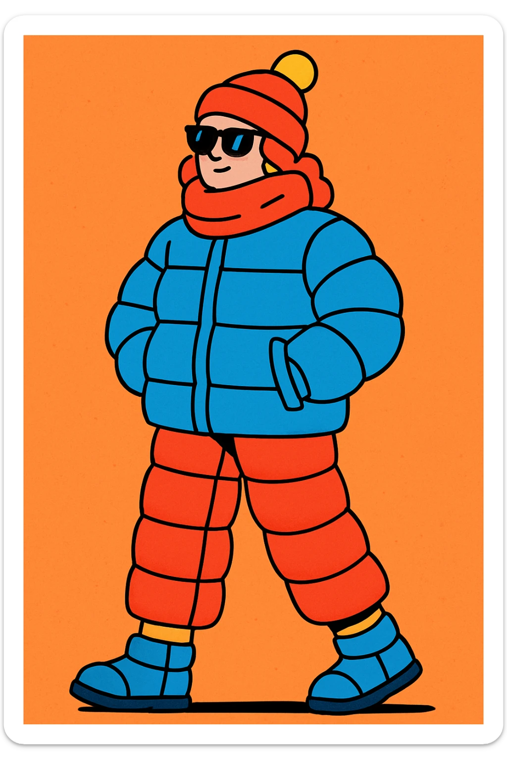 trendy padded fashion, modern illustration style, stylish winter outfit sticker