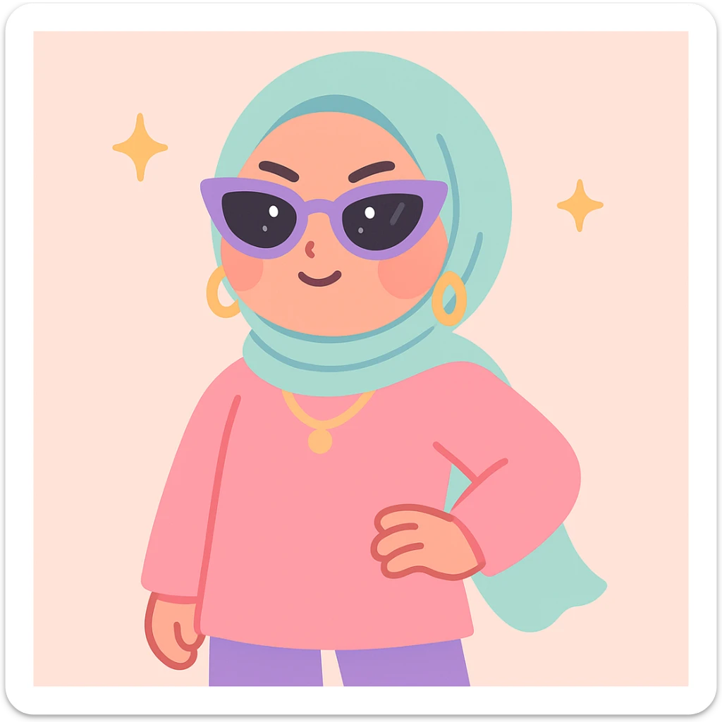 baddie hijabi, fierce look, sunglasses, luxury accessories, chic hijab style, high fashion, confident stance, gold accents sticker