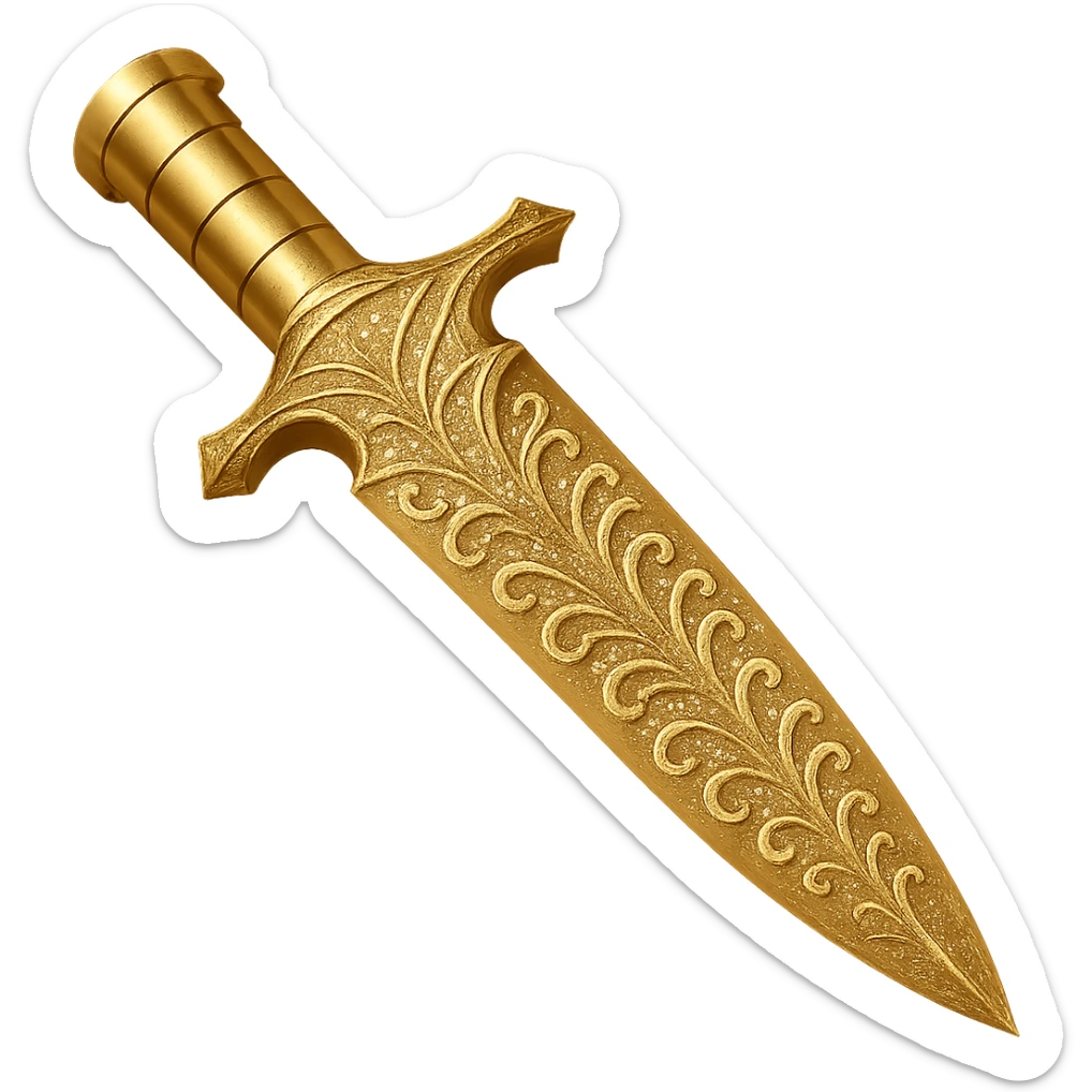 Recolor this weapon to a plated gold color with ornate engravings inlaid with diamonds. The gold should be rich and metallic, and the engravings should sparkle with diamond accents. Transparent background. sticker