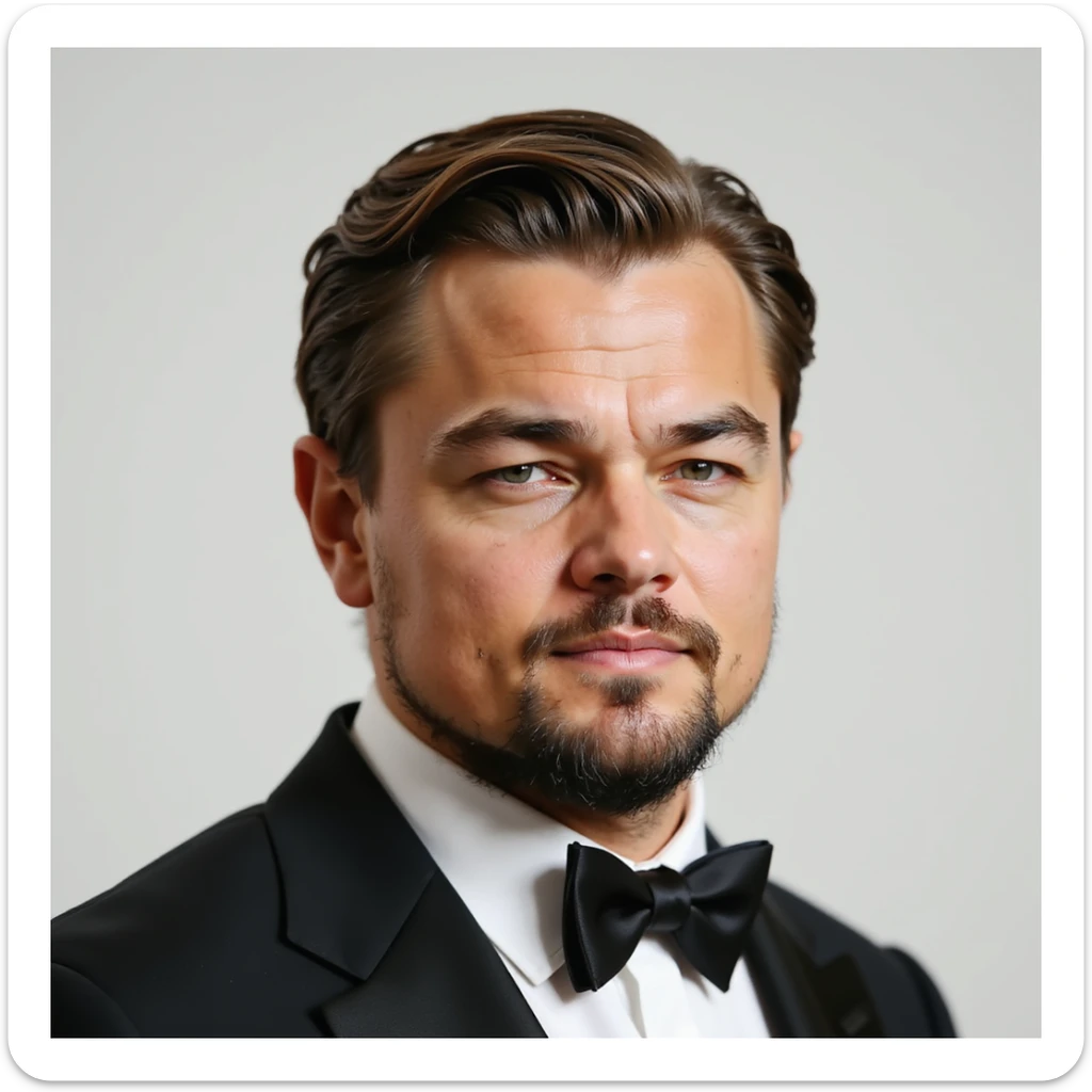 portrait of Leonardo DiCaprio, realistic, detailed, neutral background sticker