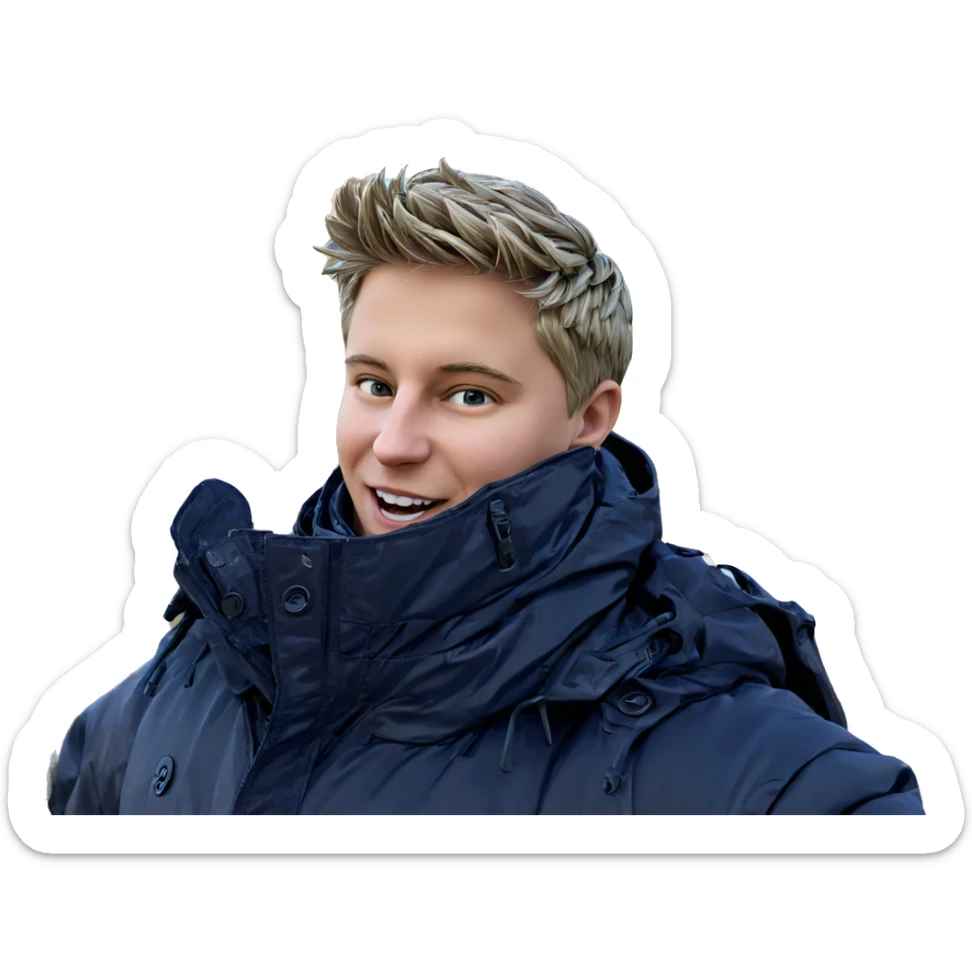 smiling boy in outdoor coat sticker