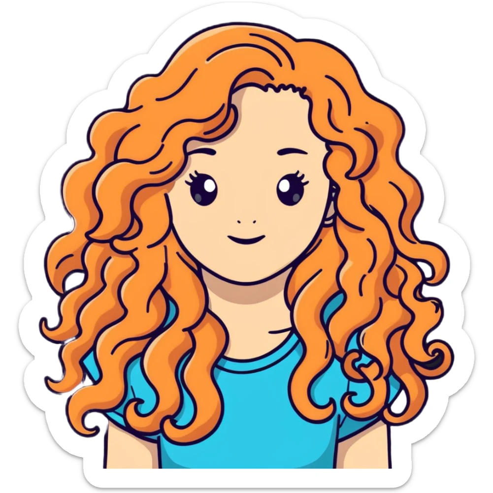 Attractive girl with very very long curly hair and many freckles sticker