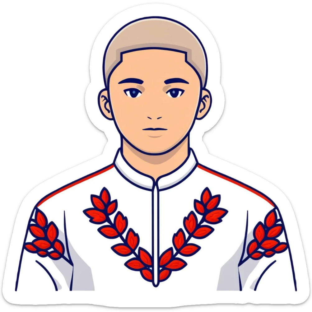 Athletic Ukrainian young man wearing traditional embroidered vyshyvanka shirt sticker