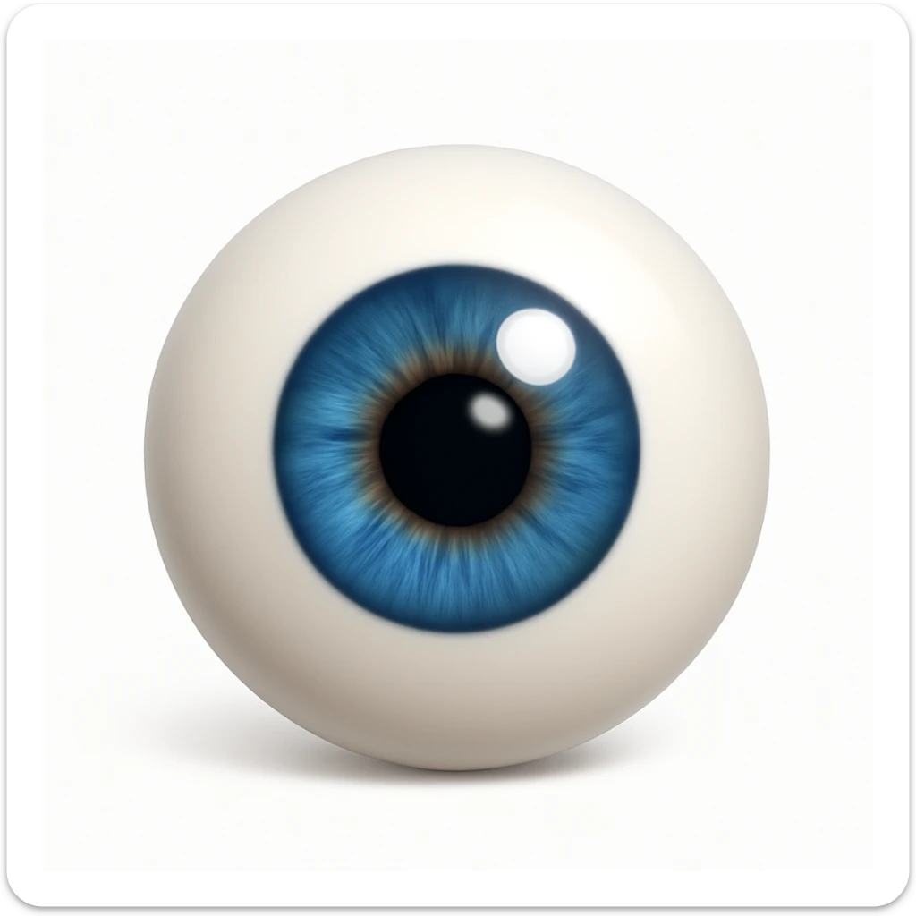 A 3D emoji in iOS emoji aesthetic style of a single human eye, with a detailed iris and pupil, smooth glossy surface, realistic shading and reflection, clean white background sticker