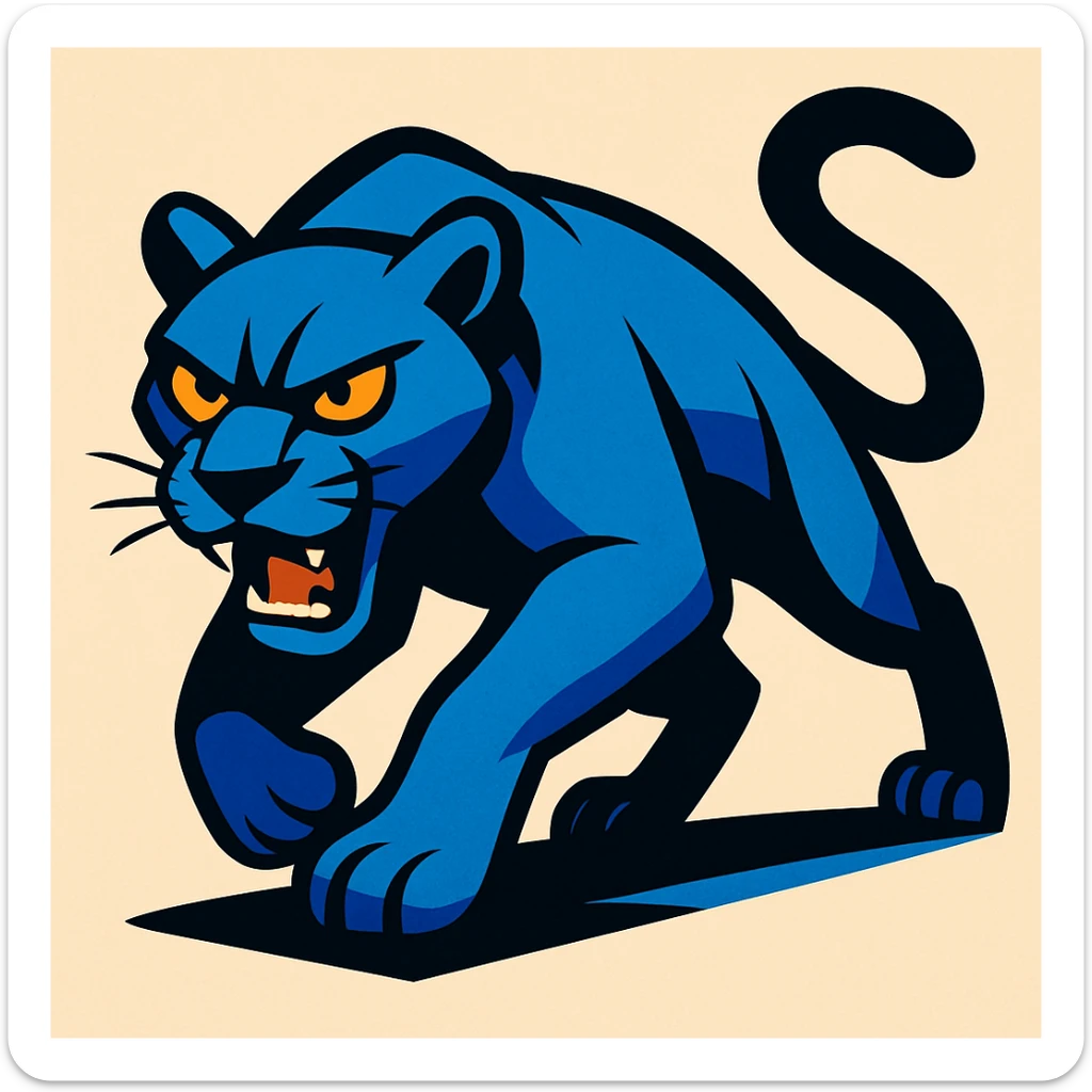 a blue-furred panther, stylized and bold, vibrant toon style, modern illustration sticker