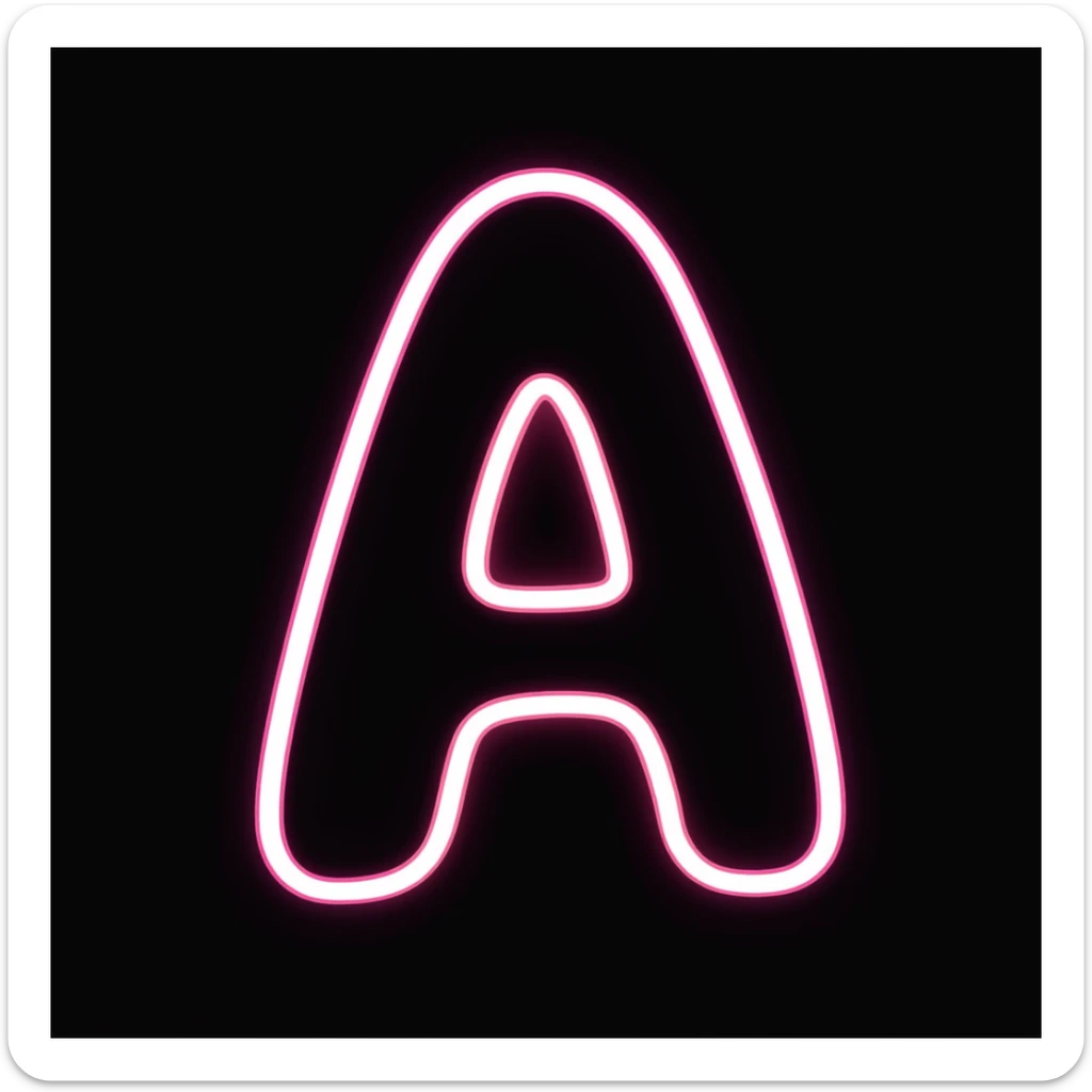 Capital letter A with neon glowing effect sticker