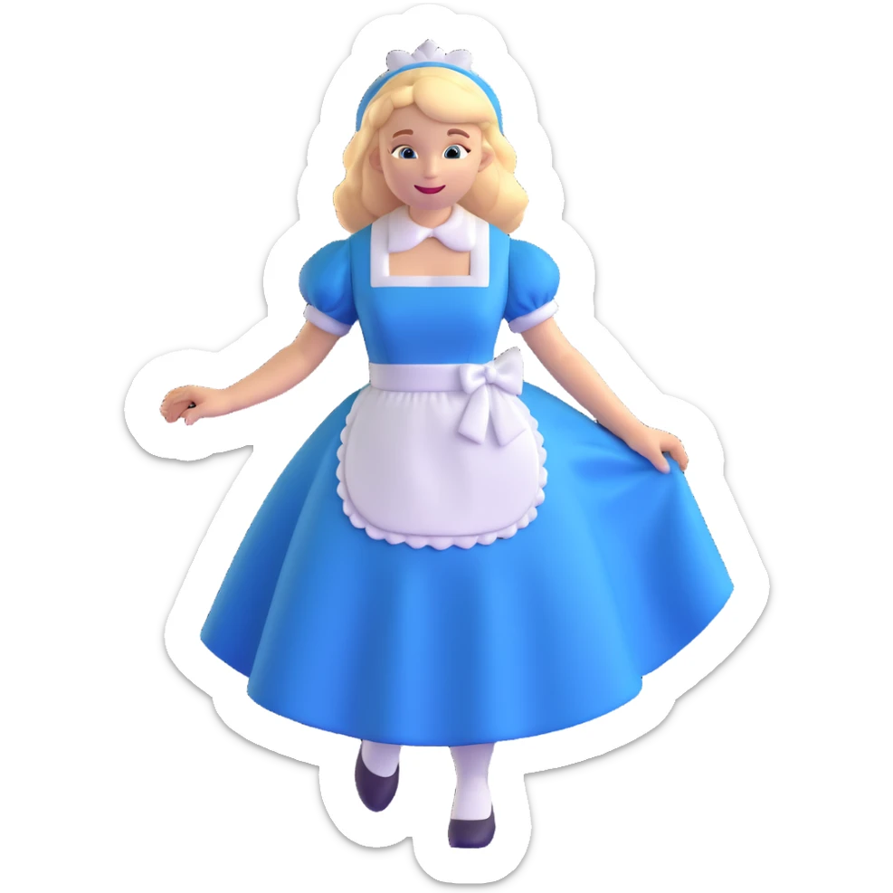 Disney's Alice in Wonderland curtseying elegantly in her blue dress with white apron sticker