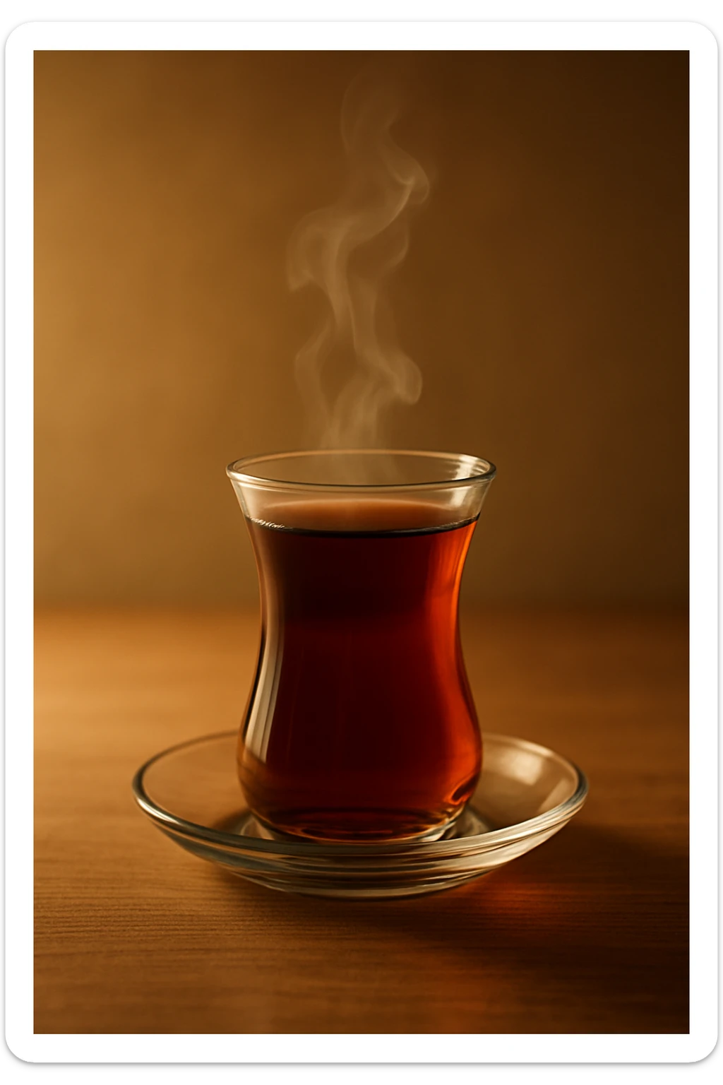 A cup of tea, simple and inviting, steam rising, in a classic glass, Turkish style sticker