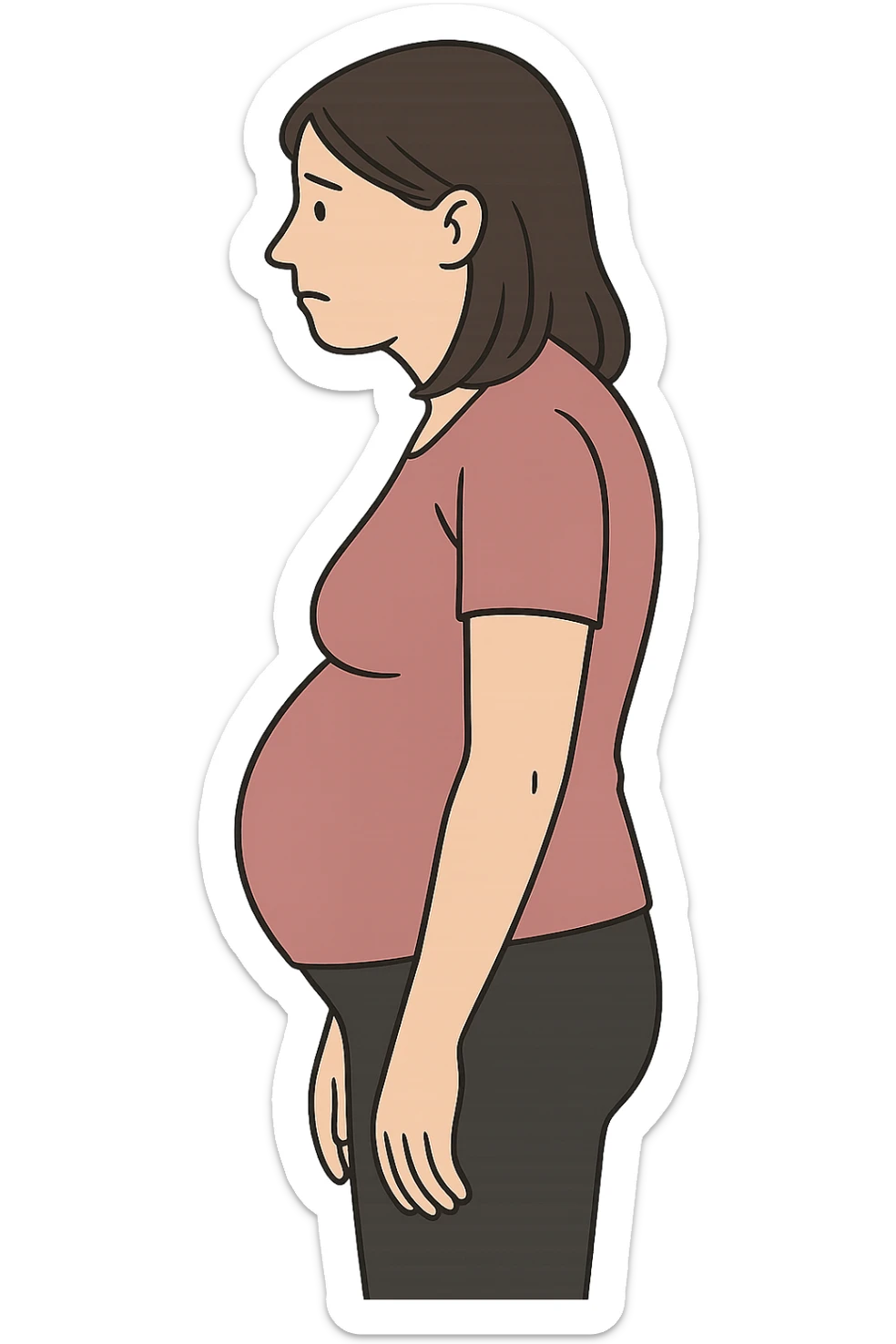 DONNA DI PROFILO CON LA POSTURA SBAGLIATA, LA PANCIA IN FUORI E LE SPALLE CHIUSE sticker