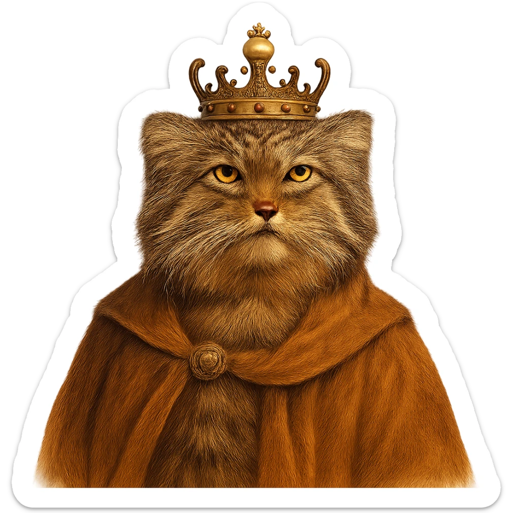 A royal Pallas's cat (Manul) in brown-orange colors, majestic and regal sticker