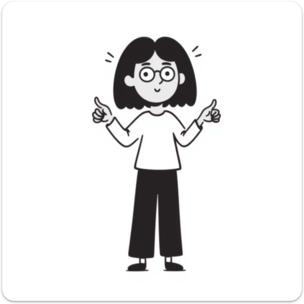 Girl with one hand giving thumbs up and the other hand giving thumbs down, showing mixed feelings sticker