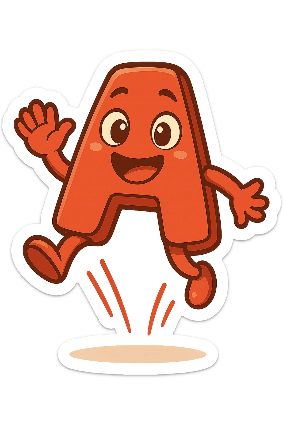Add a jumping animation to the letter A, preserving the cartoonish style with bright colors and a transparent background. sticker
