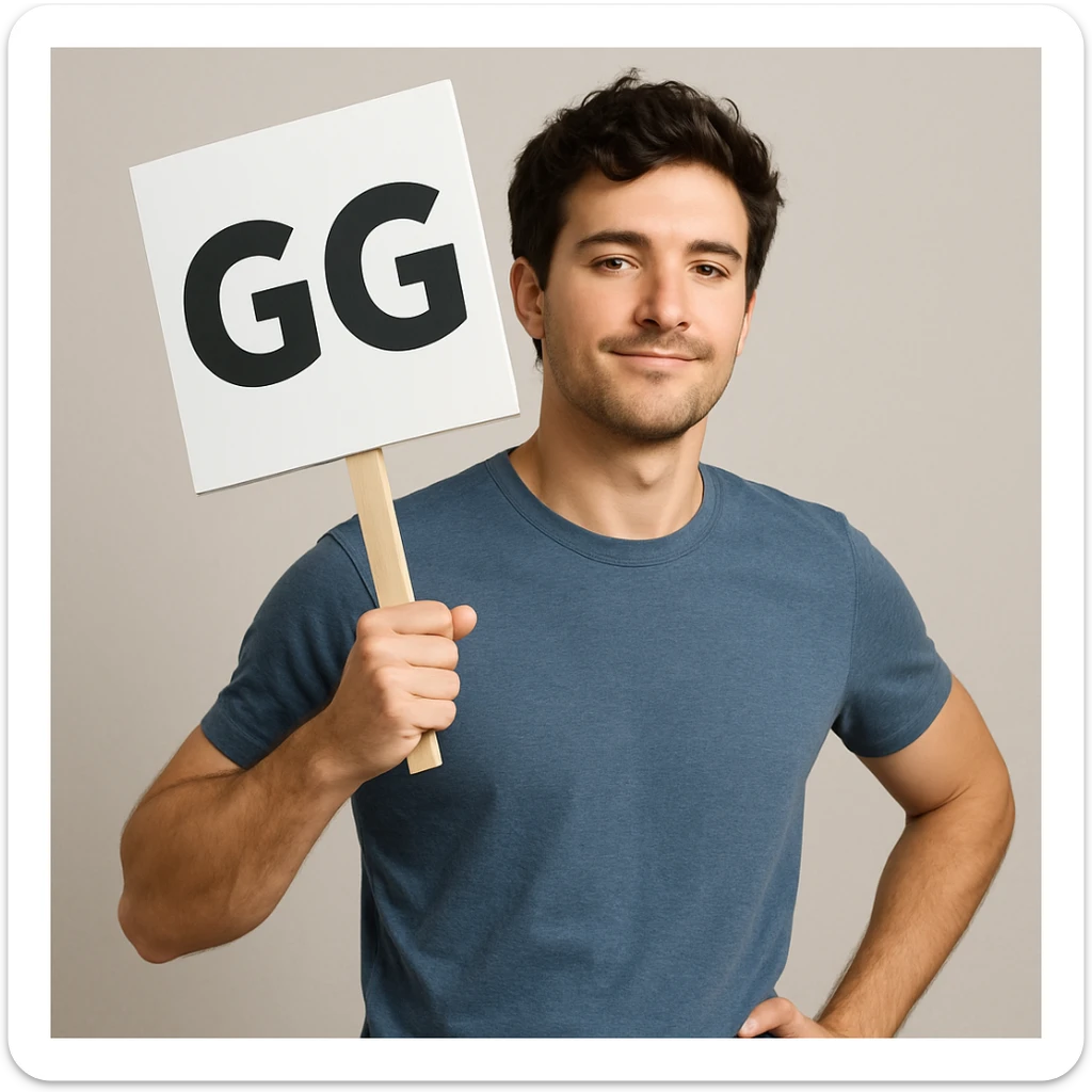 The person in the image is holding the GG sign over their shoulder as if posing, the person remains the same. sticker