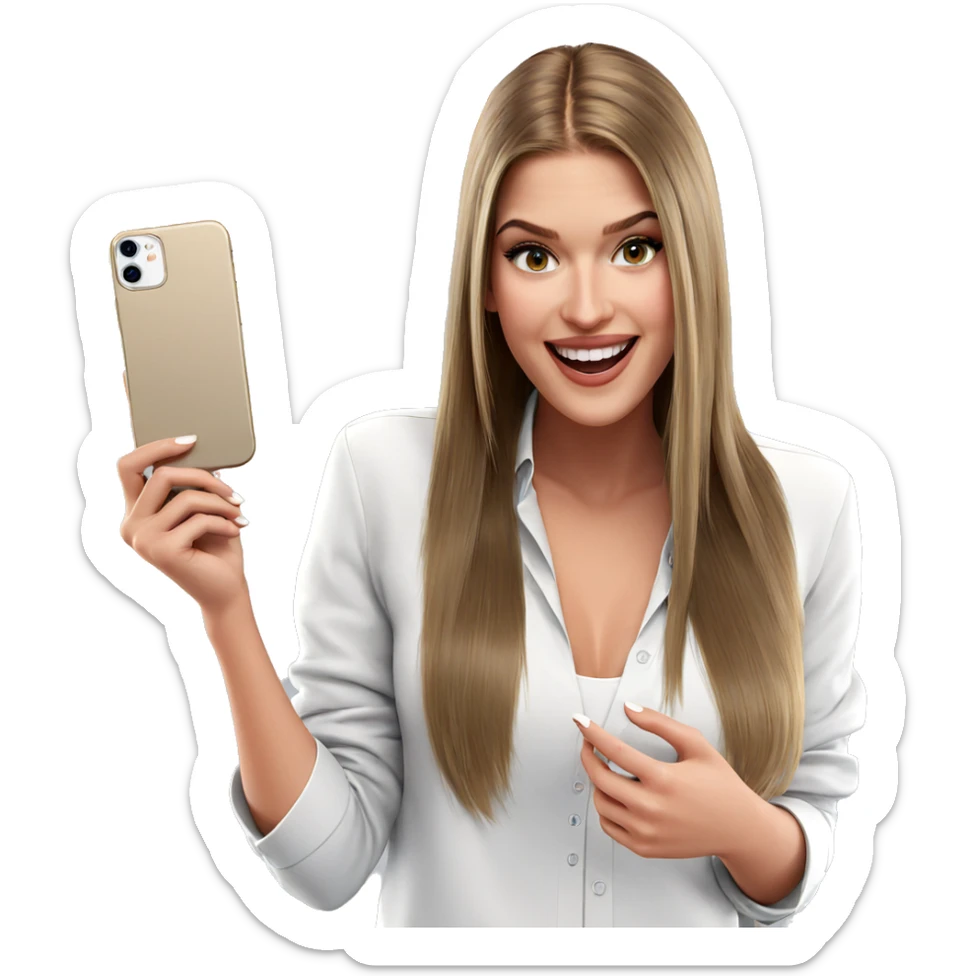smiling girl with cellphone sticker