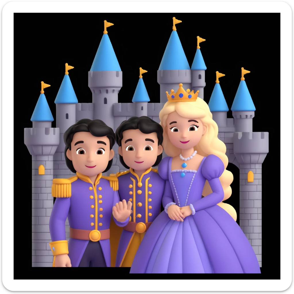 prince and princess disny dress close up photo in castle sticker