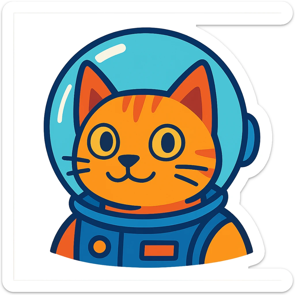 cat's head wearing an astronaut helmet, detailed, clear face, transparent helmet, modern illustration sticker