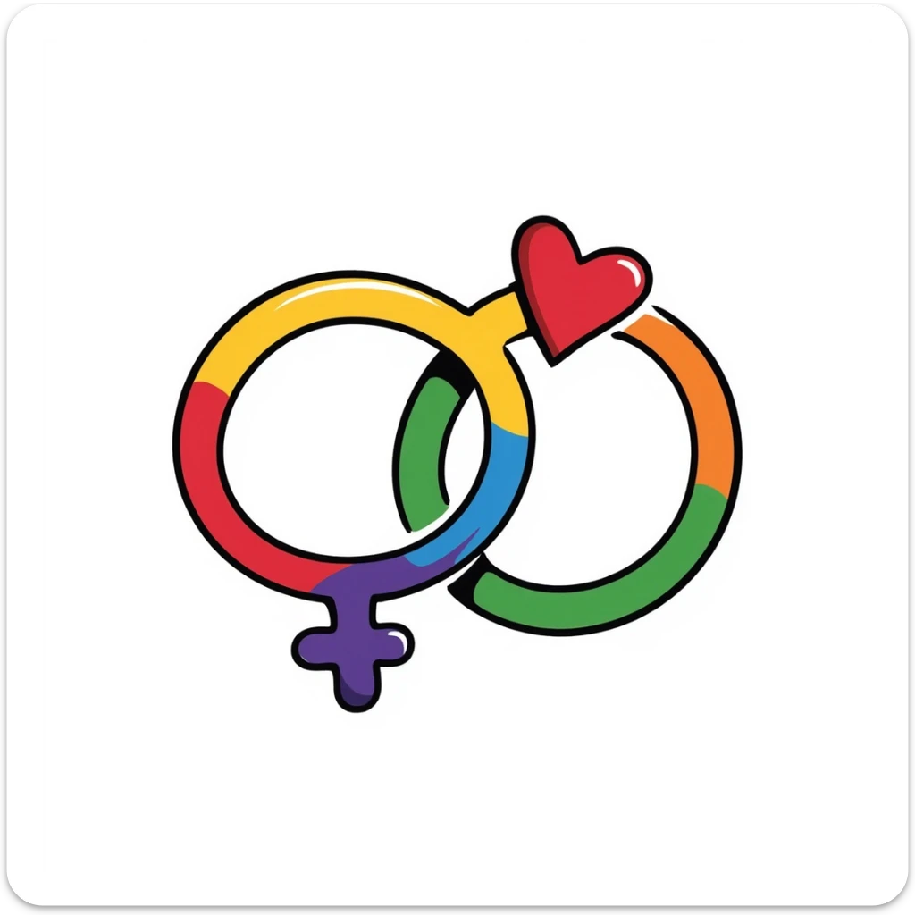 gay pride emoji with two interlocked male symbols in rainbow colors, hand drawn doodle style sticker