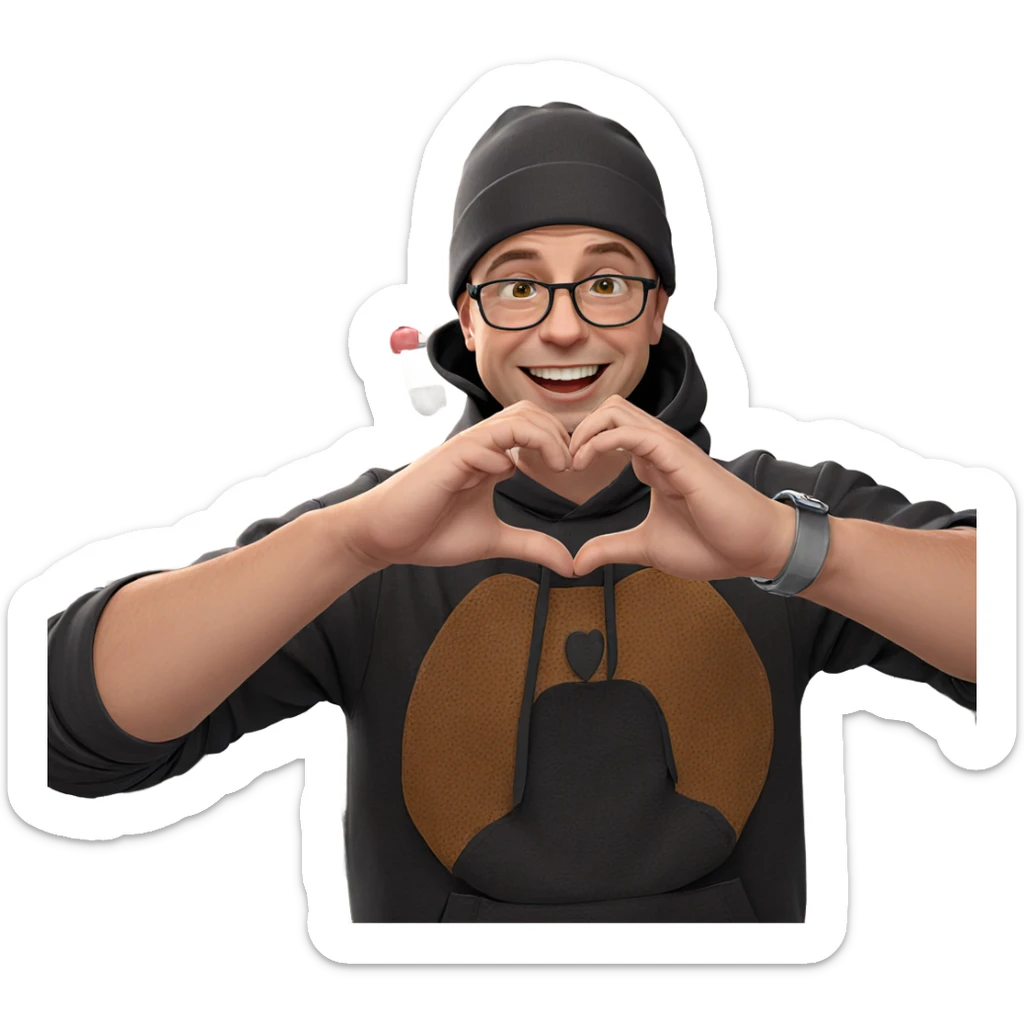 smiling boy making heart hands sticker