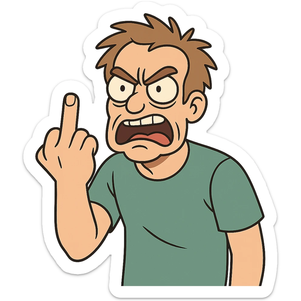 angry face showing middle finger sticker