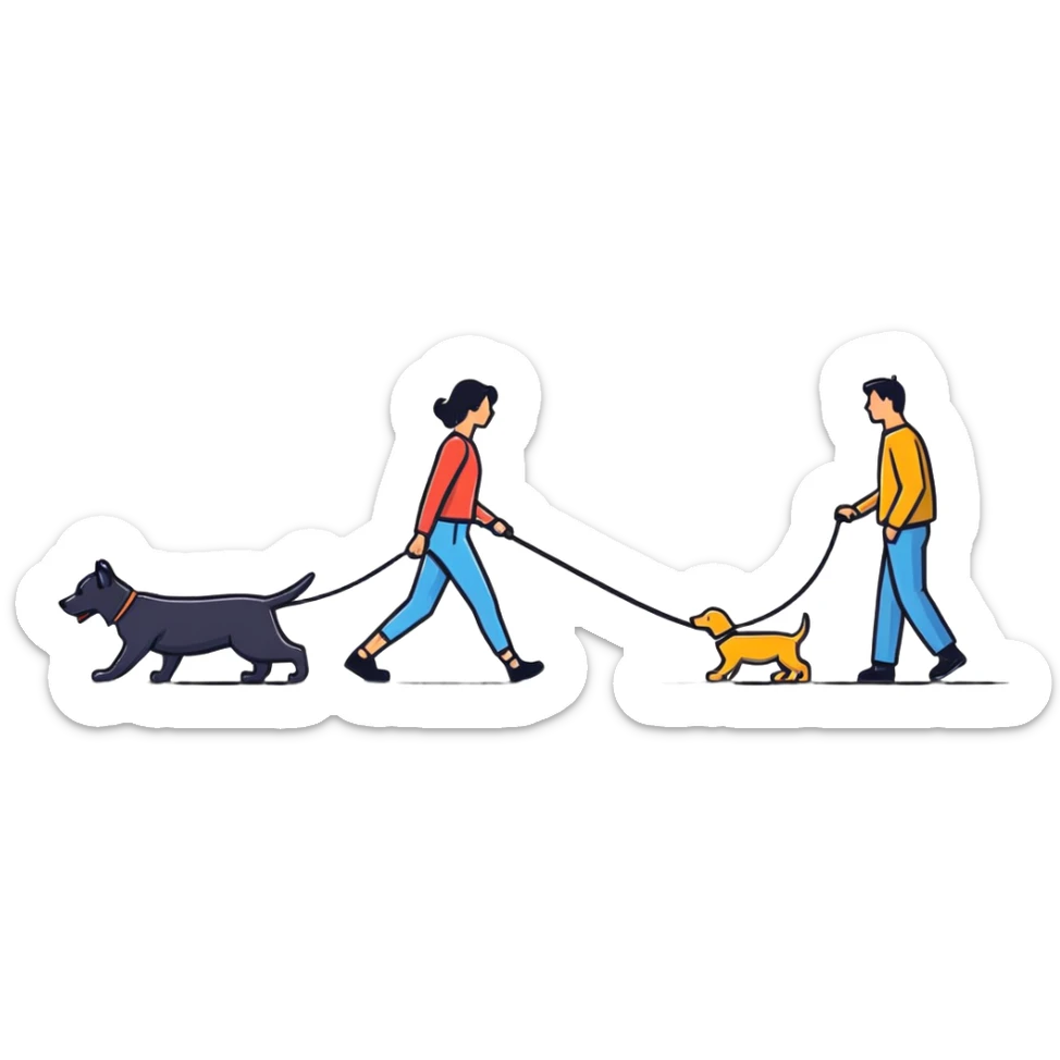 Woman walking a man on a leash with the man on all fours like a dog sticker
