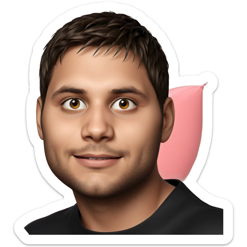 smiling boy with balloon sticker