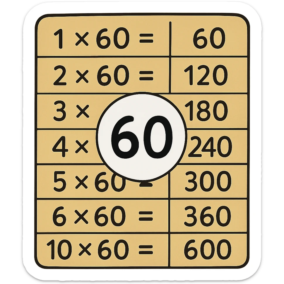 Edit the image to have a white background behind the number in the center of the 60 table, while keeping the rest transparent. Maintain the original style as much as possible. sticker