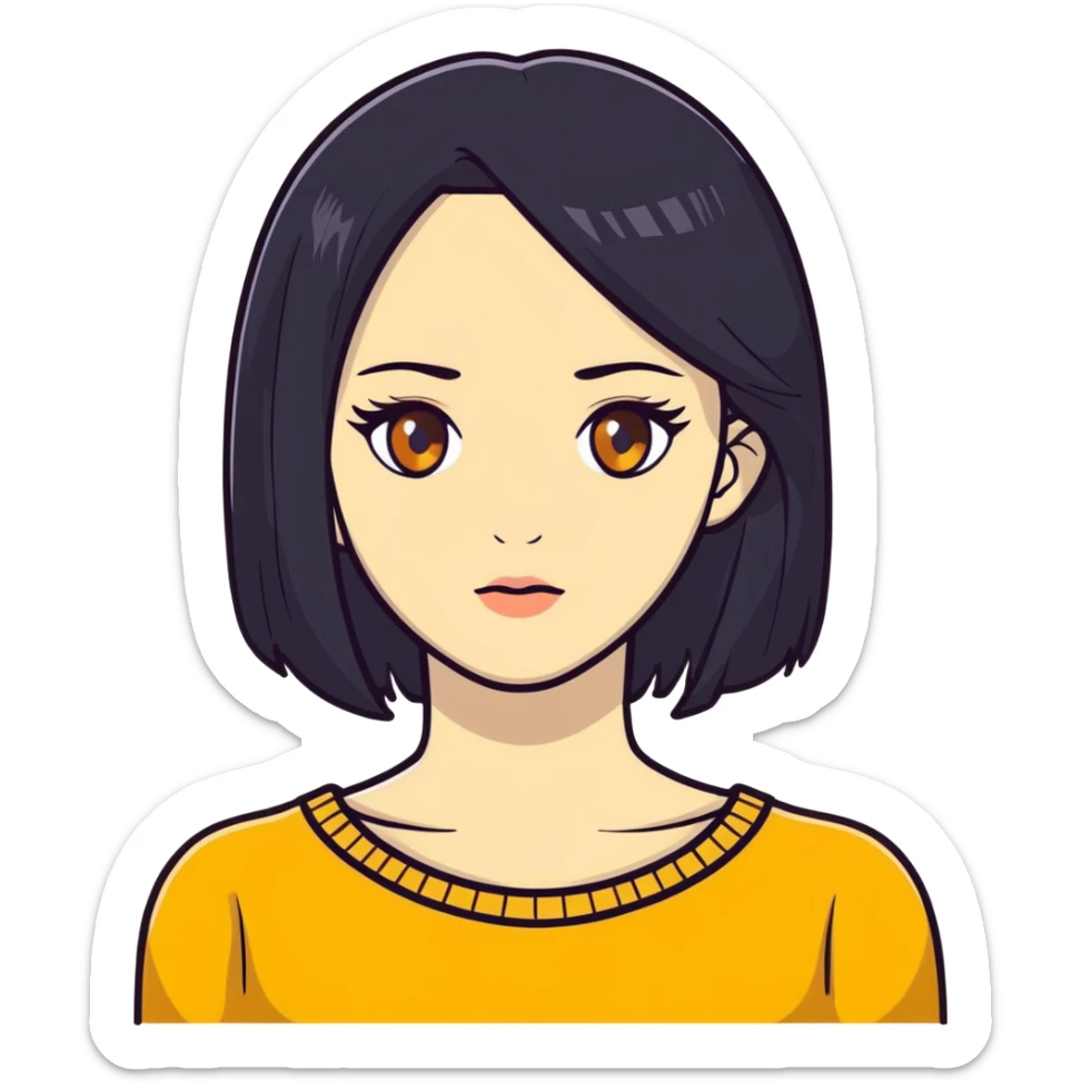 woman with black straight hair, very pale skin, yellow amber eyes sticker