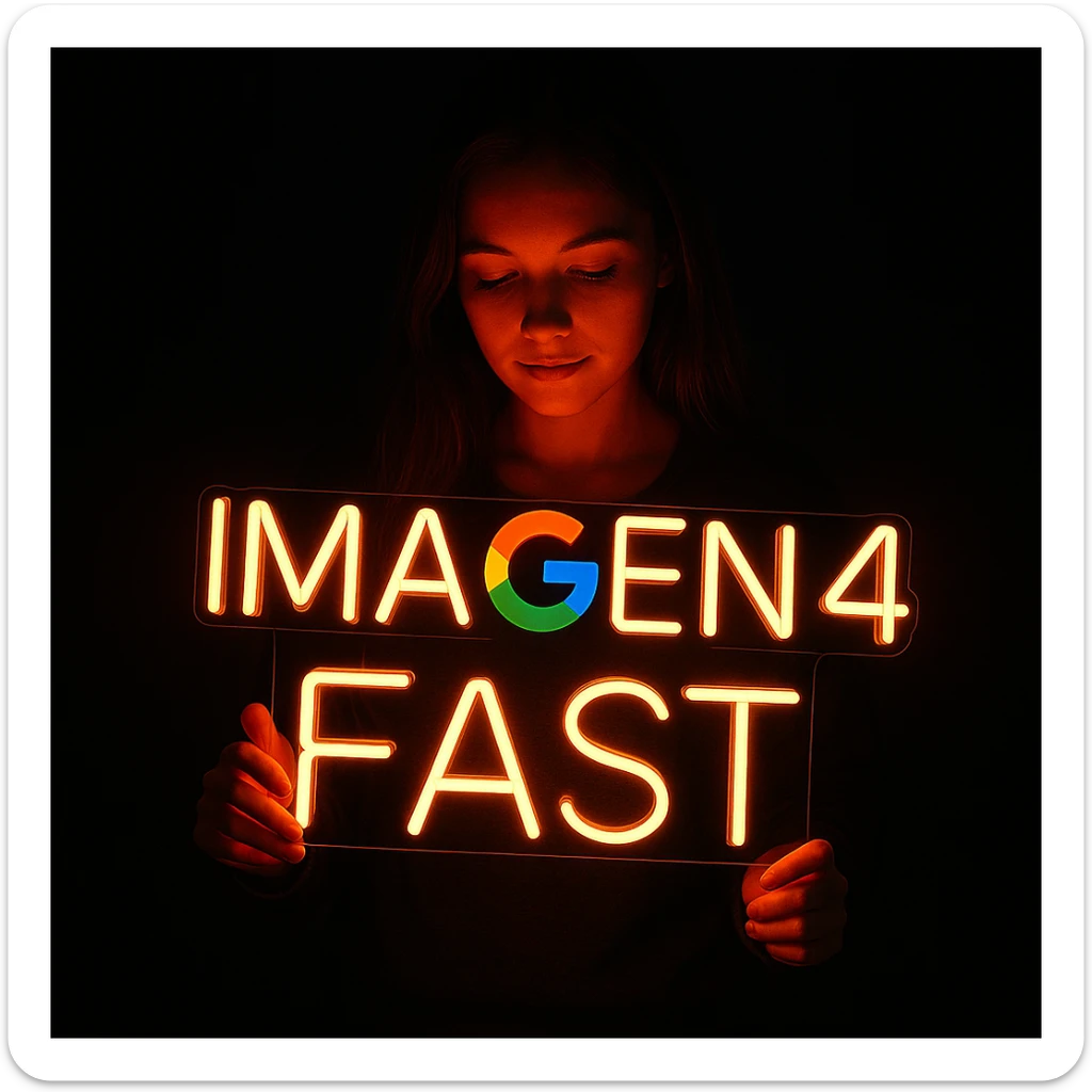 make a girl holding this sign, but sign in made of neon, also add fast below the sign sticker