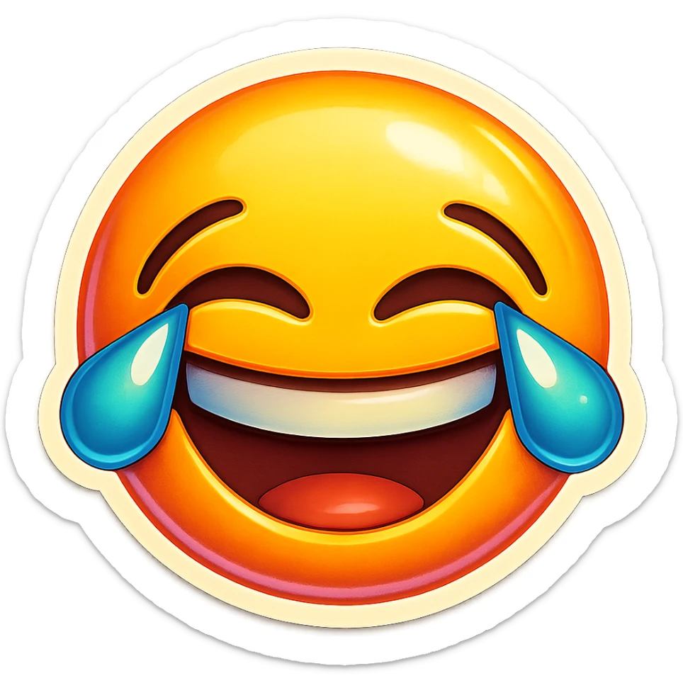 A laughing to tears emoji sticker in retro stickers style, with a vintage design and bright colors sticker