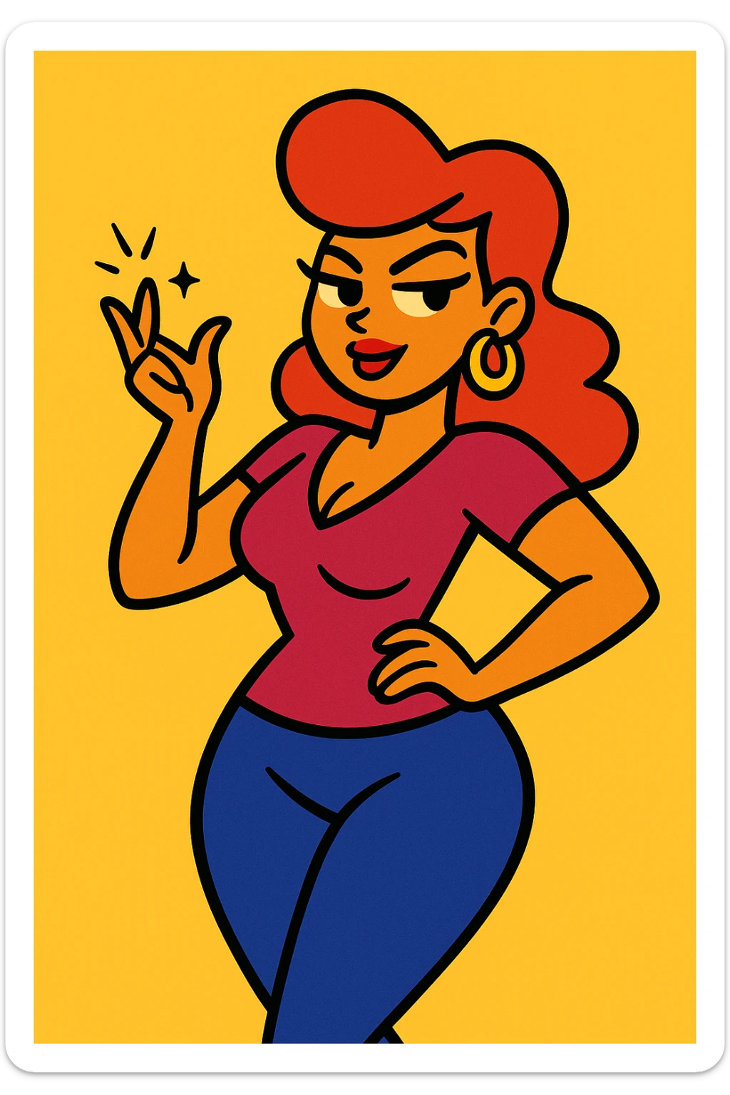 sassy woman snapping fingers, confident pose, cartoon style, vibrant colors sticker