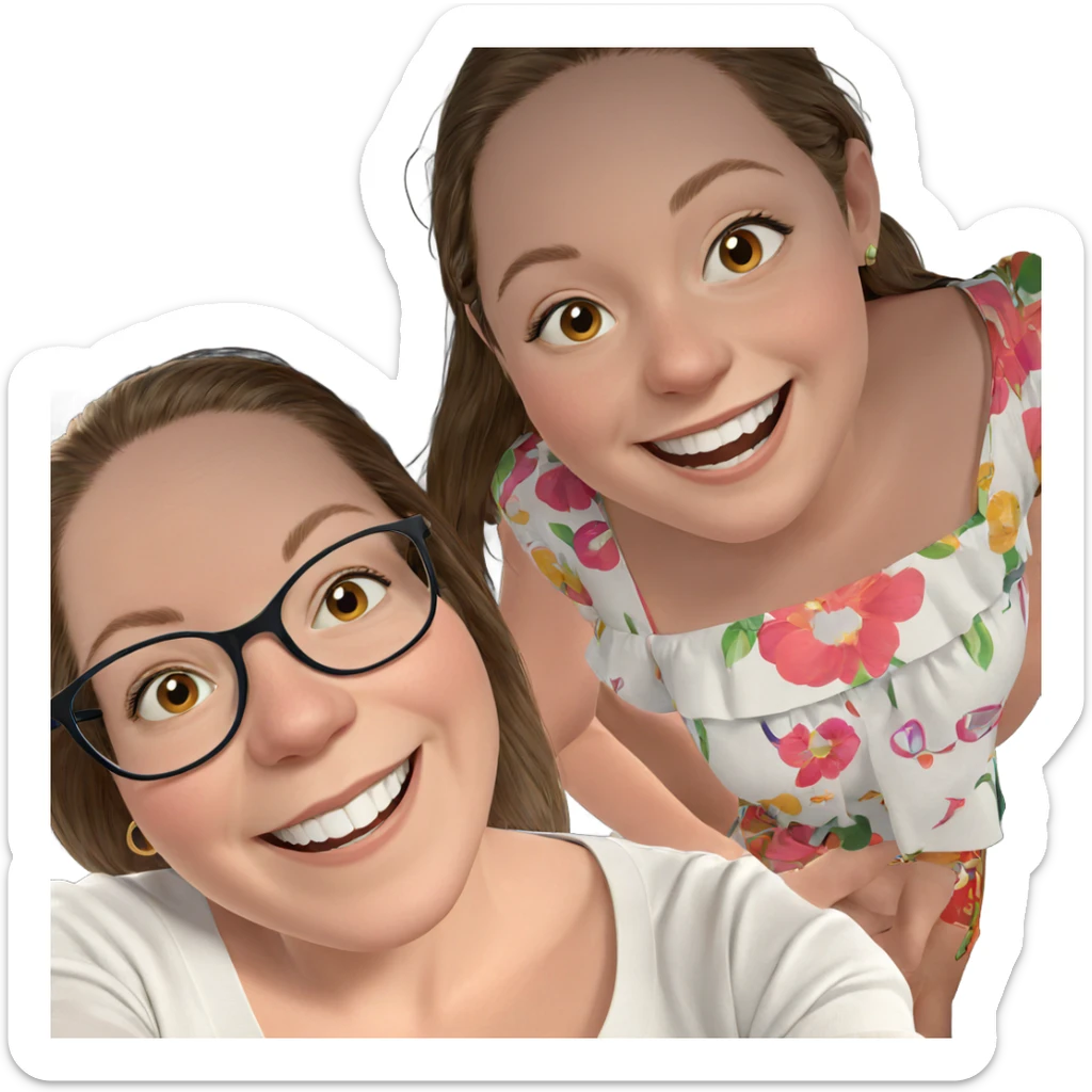 two girls sharing a smile sticker