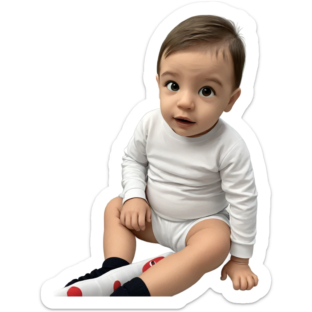 child sitting in socks sticker