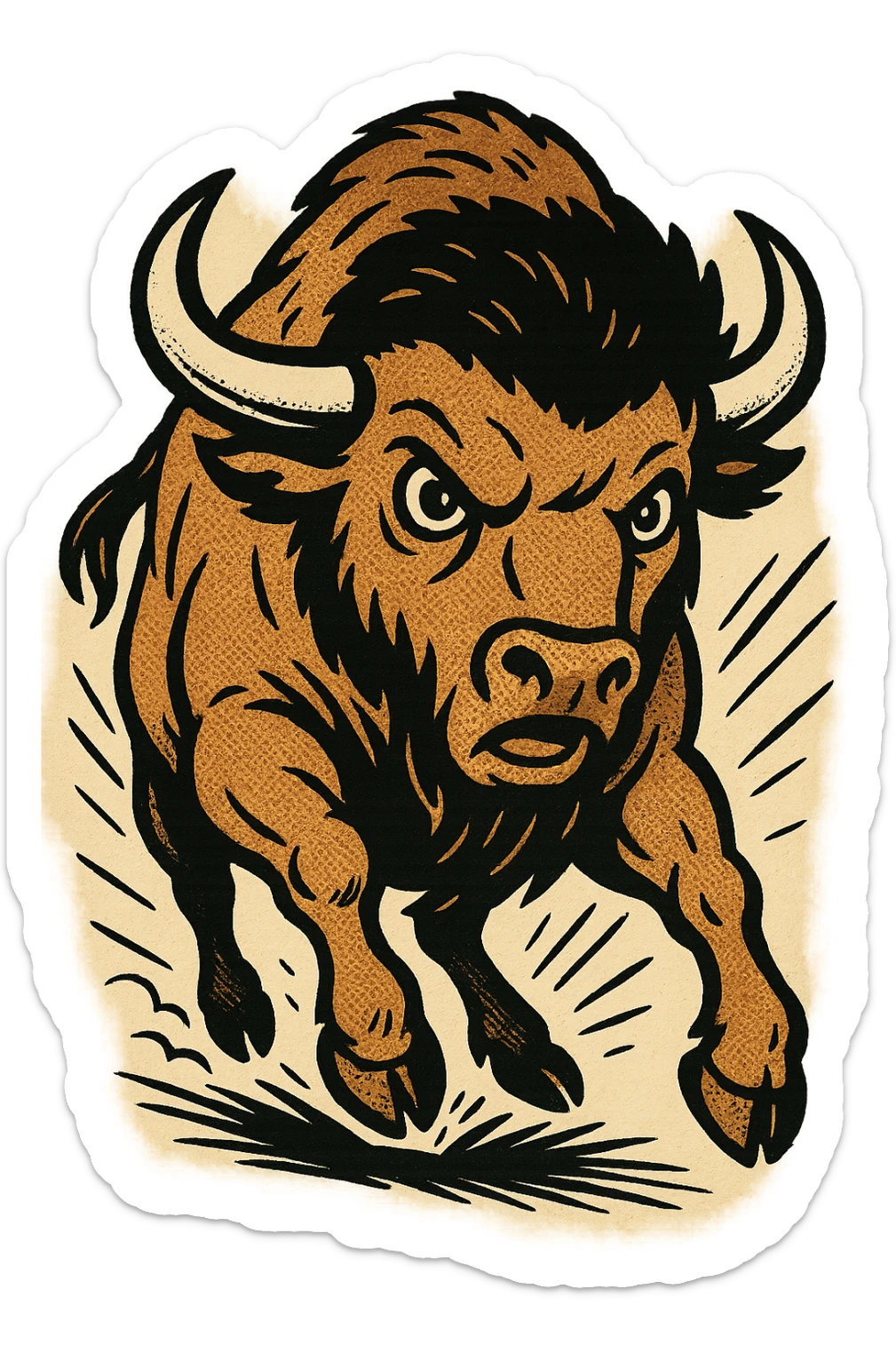 A light brown buffalo charging head on sticker