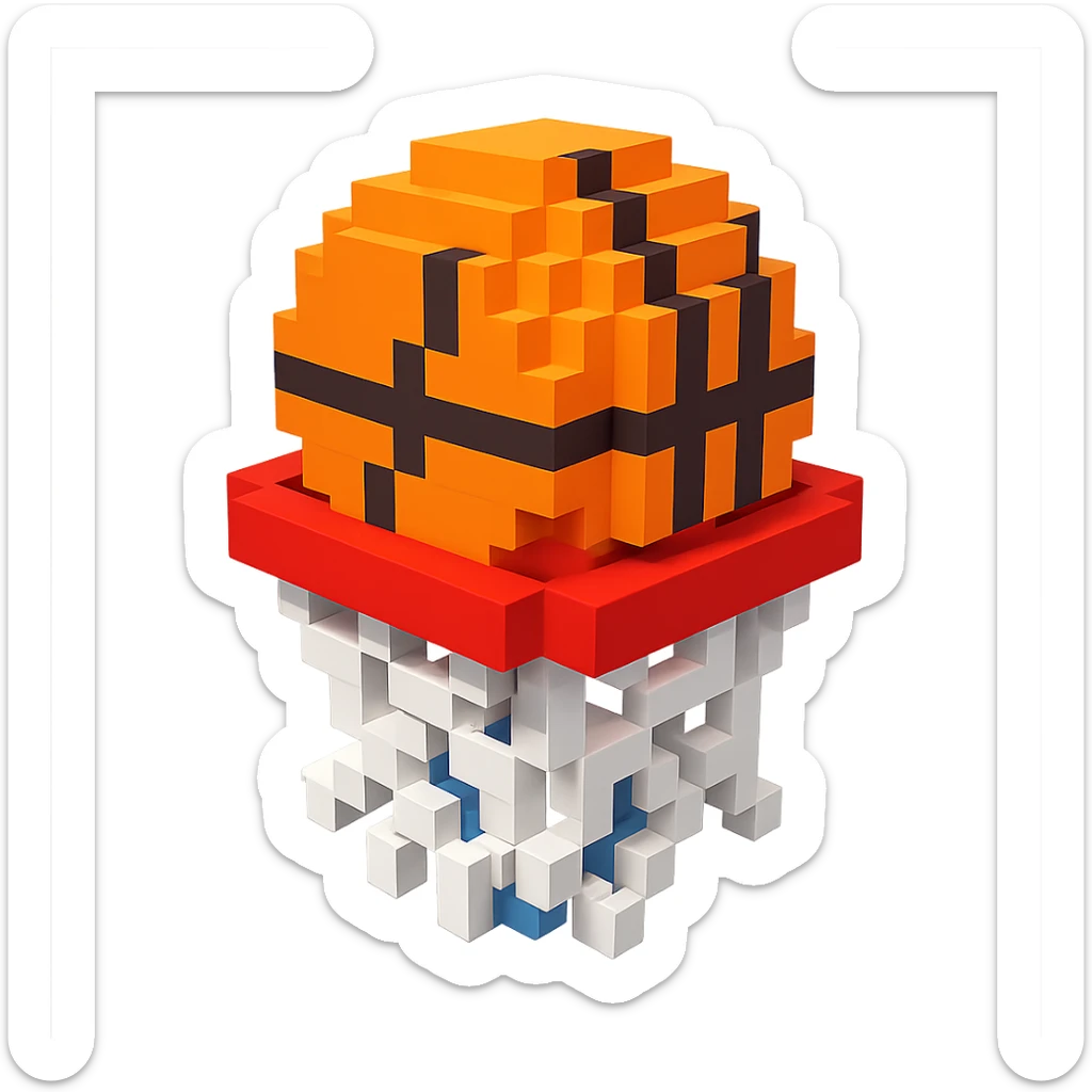 Voxel-style basketball in a net, no background, variation 8. sticker