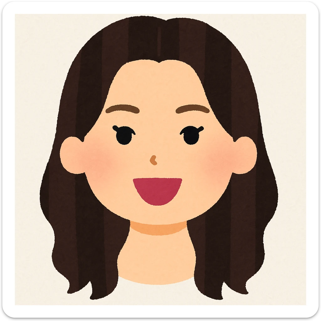 Kendall Jenner's head in Irasutoya style, friendly and cartoonish, simple shapes, soft colors, cheerful expression sticker