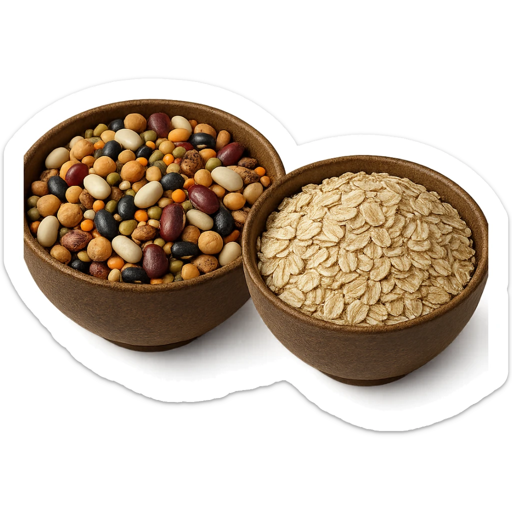 BOWL DI LEGUMI INSIEME A BOWL DI FIOCCHI DI AVENA POGGIATE,  iperrealistico 4k sticker