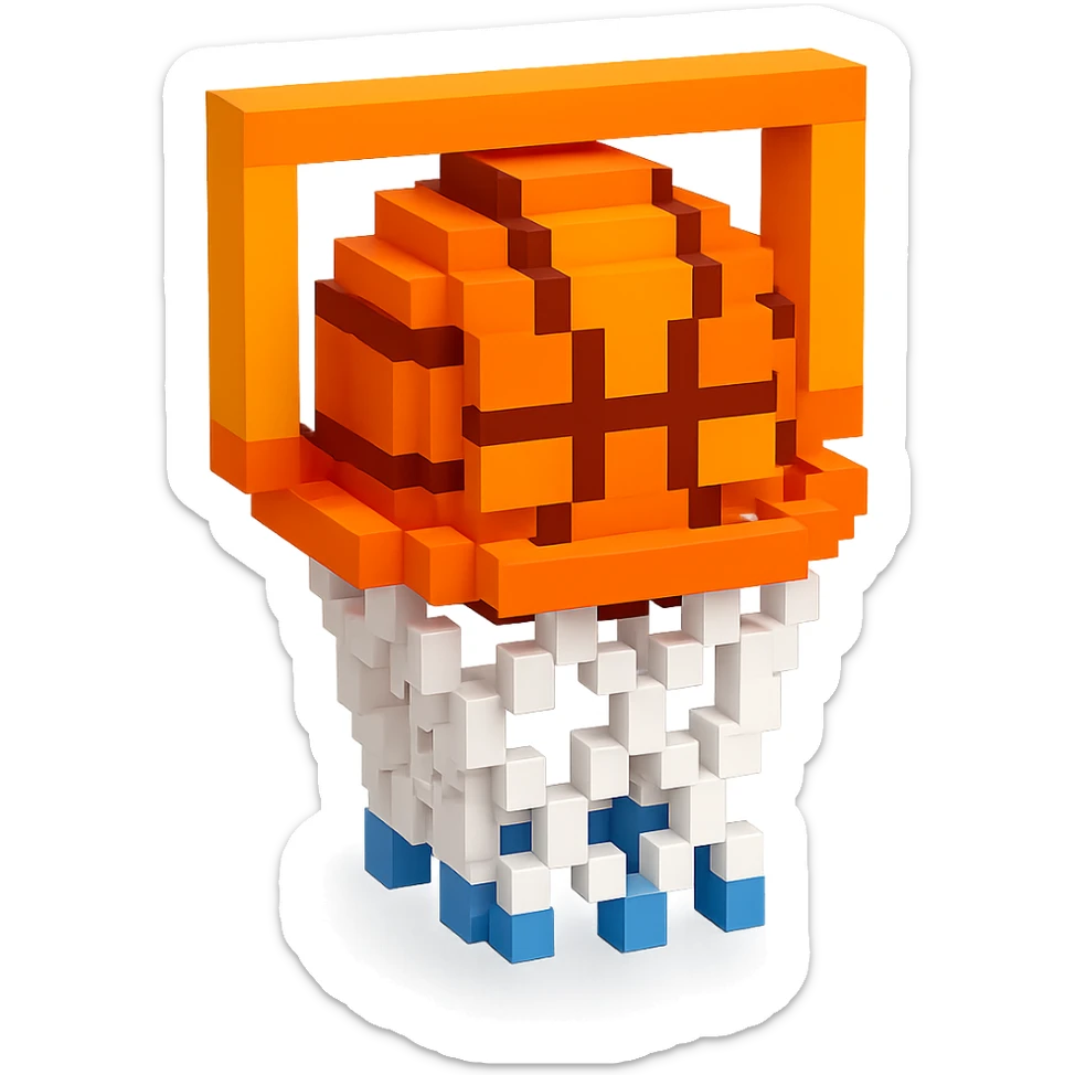 Voxel-style basketball in a net, variation 4 sticker