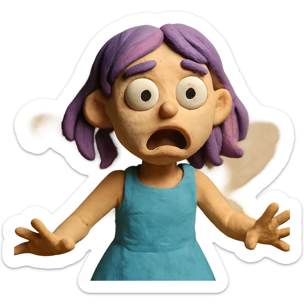 white girl with purple and pink hair, shocked fairy expression sticker