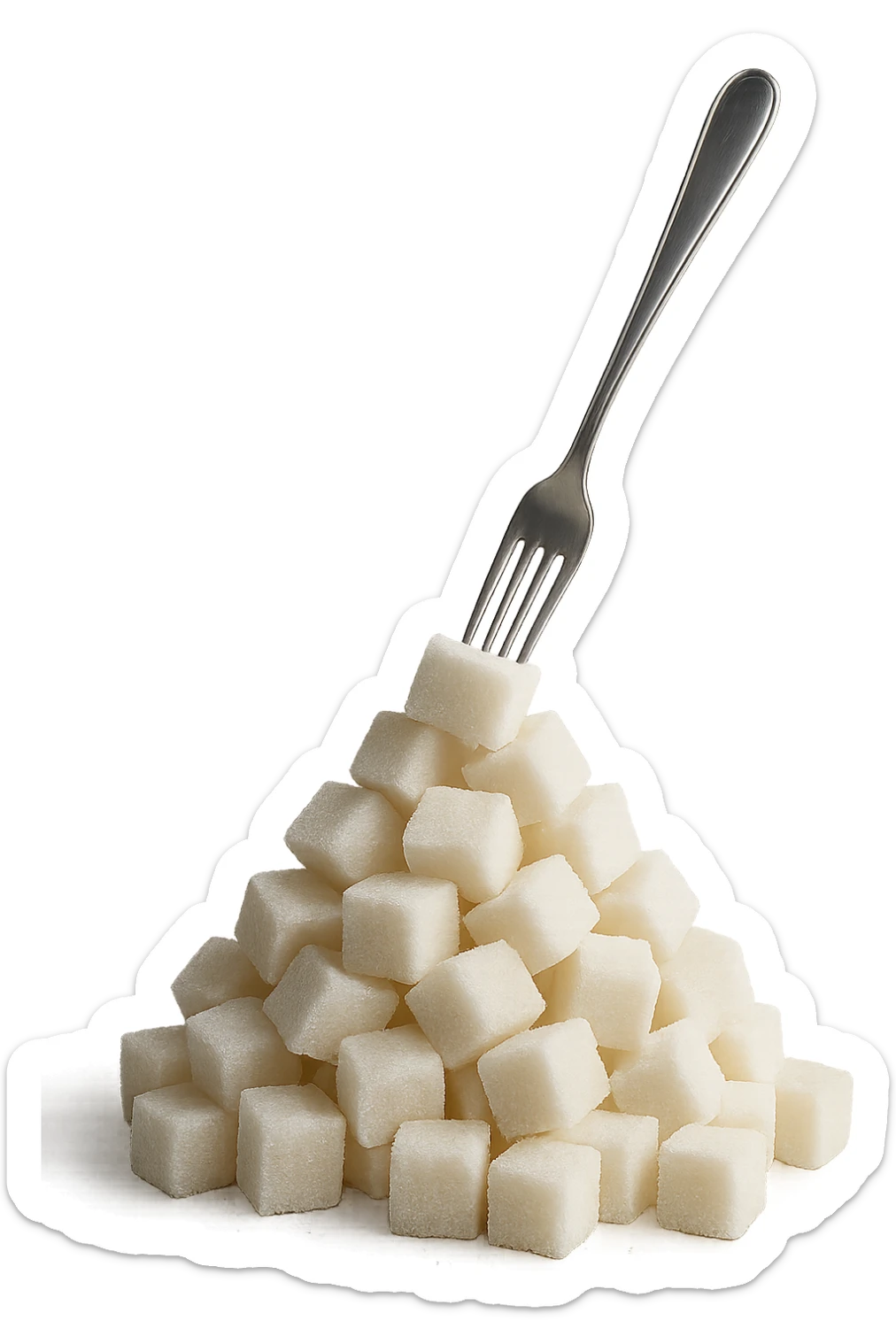 monagna di zollette di zucchero con una forchetta appizzata sopra, iperrealistico 4k sticker