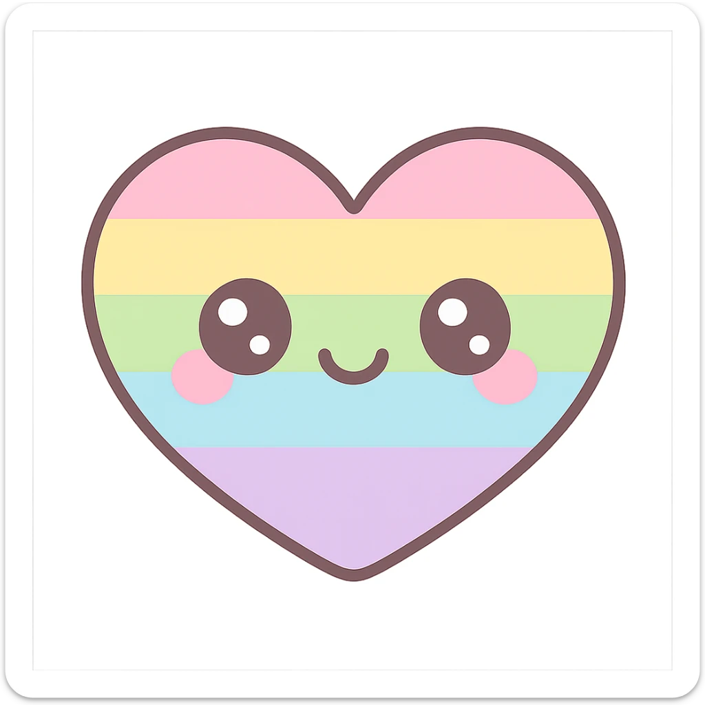 pride heart with cute face, pastel colors, simple and adorable, kawaii style sticker
